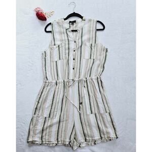 🦃 Kelly Renee Linen Blend Sleeveless Lightweight Beachy Coastal Romper Large